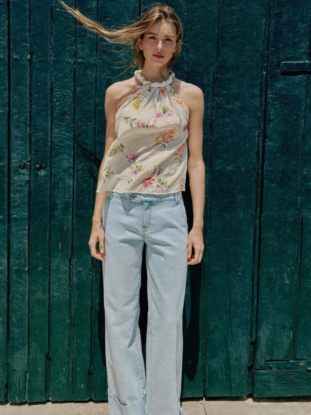 Zara Cream Floral Halter Scarf Top - Pink, Orange, Green - Picture 3 of 10